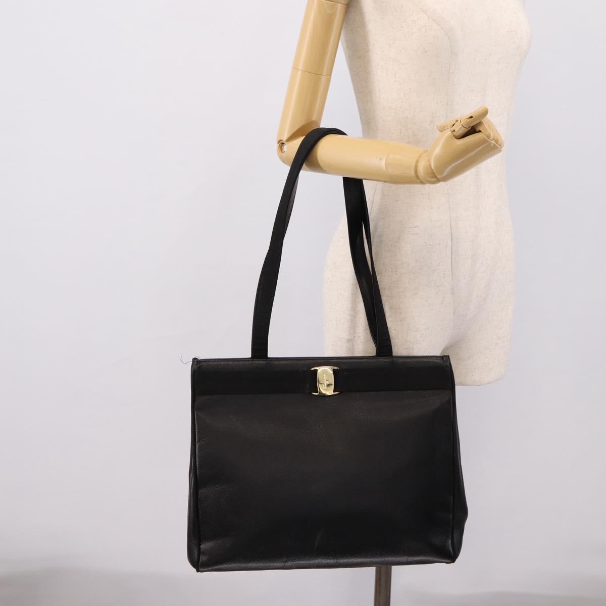 Salvatore Ferragamo Vala Tote Bag Leather Black Gold Auth 196268