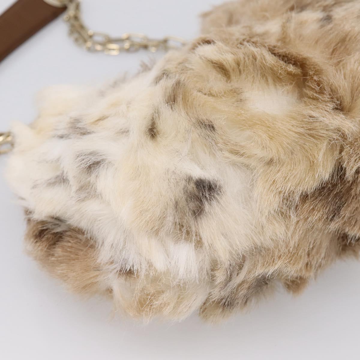 BURBERRY Chain Shoulder Bag Fur Beige Gold Auth 196269A