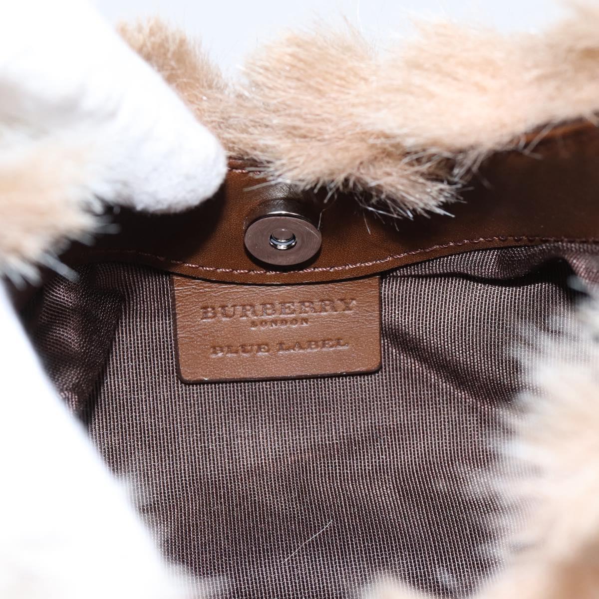 BURBERRY Chain Shoulder Bag Fur Beige Gold Auth 196269A