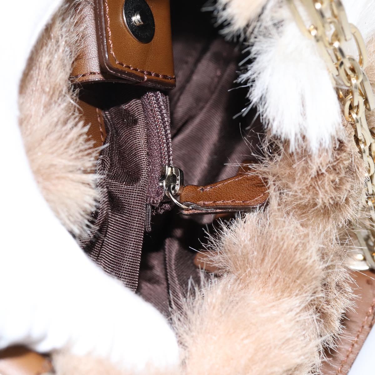 BURBERRY Chain Shoulder Bag Fur Beige Gold Auth 196269A