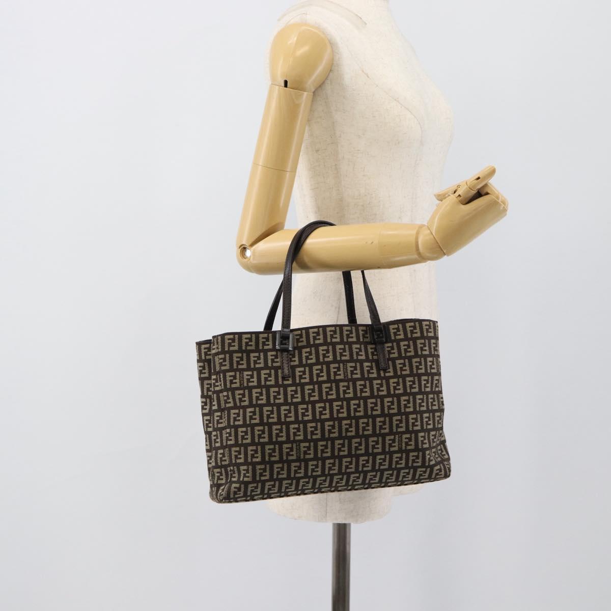 FENDI Zucchino Canvas Hand Bag Brown Auth 196271A
