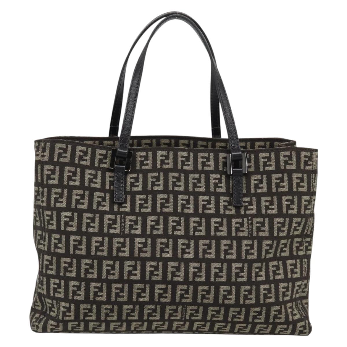 FENDI Zucchino Canvas Hand Bag Brown Auth 196271A