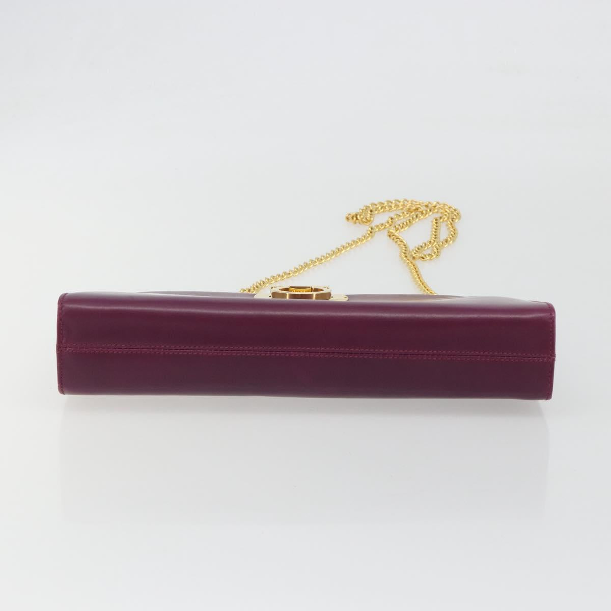 Salvatore Ferragamo Gancini Chain Shoulder Bag Leather Purple Gold Auth 196275A