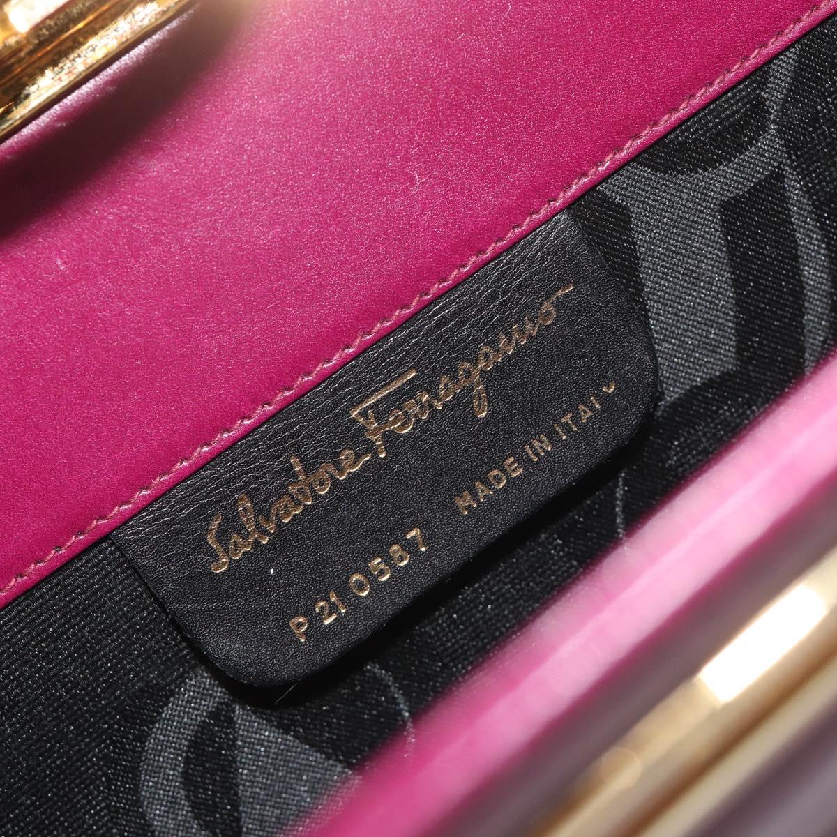 Salvatore Ferragamo Gancini Chain Shoulder Bag Leather Purple Gold Auth 196275A