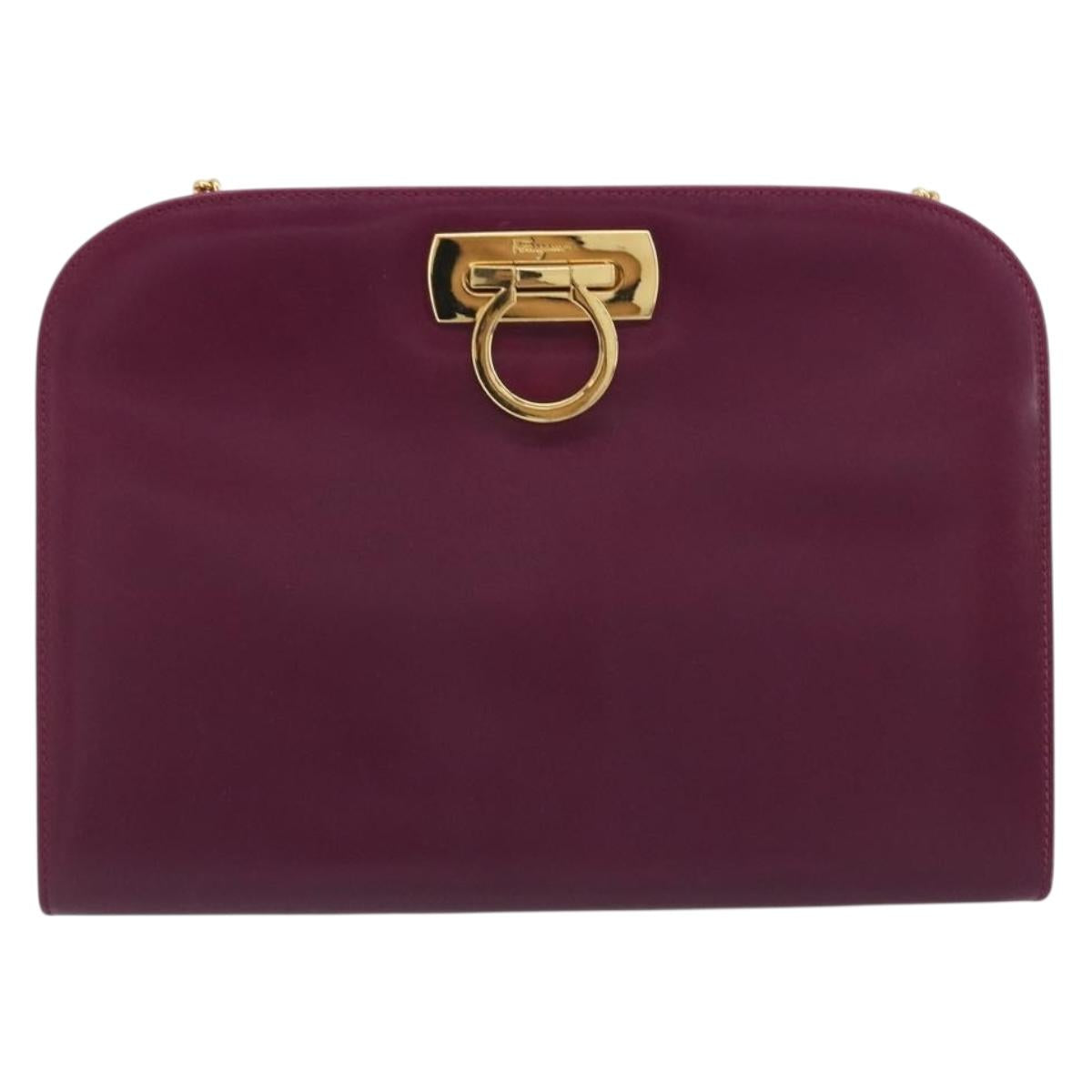 Salvatore Ferragamo Gancini Chain Shoulder Bag Leather Purple Gold Auth 196275A