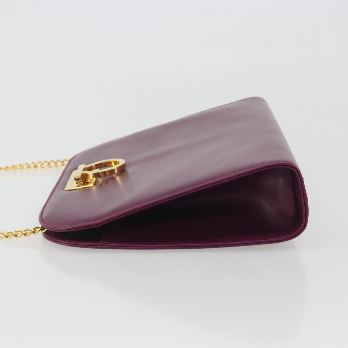 Salvatore Ferragamo Gancini Chain Shoulder Bag Leather Purple Gold Auth 196275A