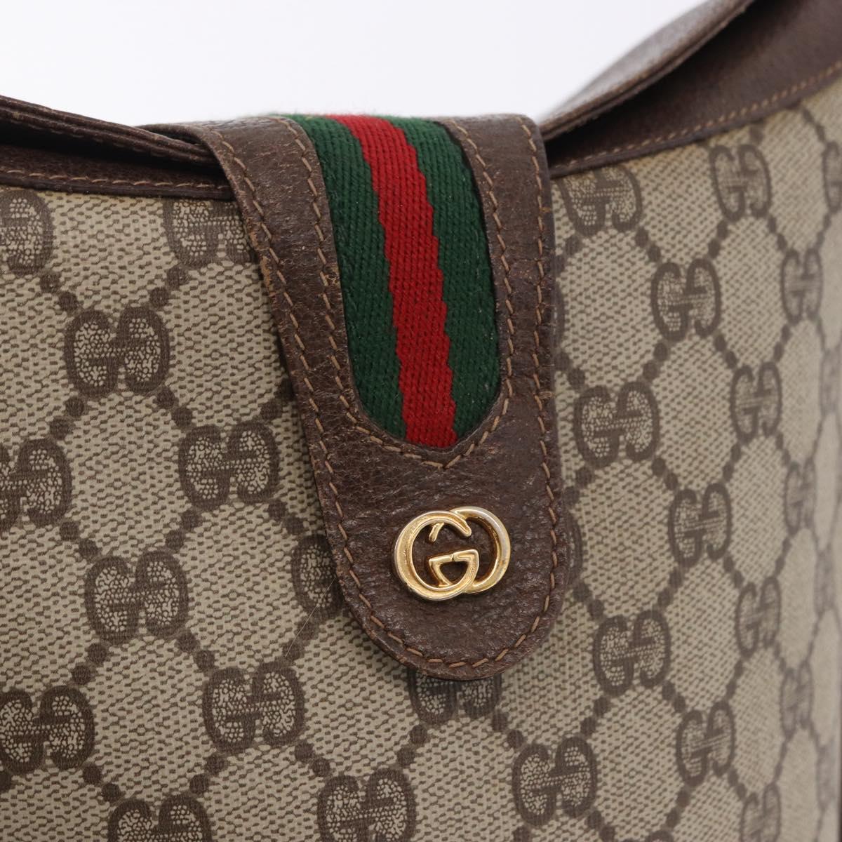 GUCCI GG Supreme Web Sherry Line Bag PVC Beige Gold 904 02 081 Auth 196276
