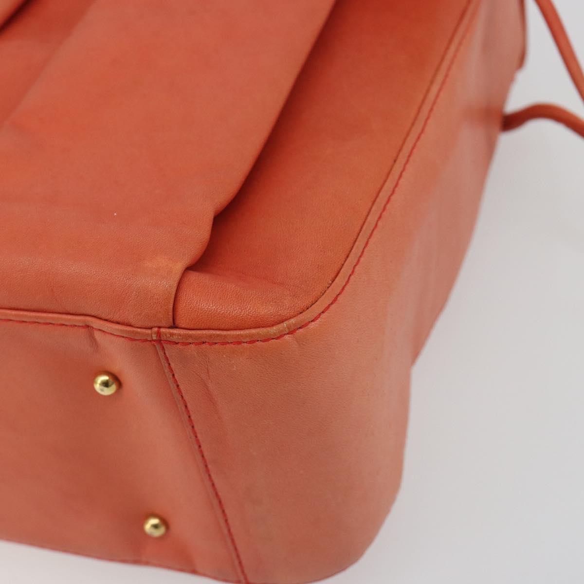 BALLY Chain Hand Bag Leather Orange Gold Auth 196277
