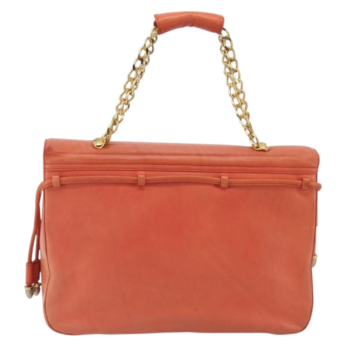 BALLY Chain Hand Bag Leather Orange Gold Auth 196277