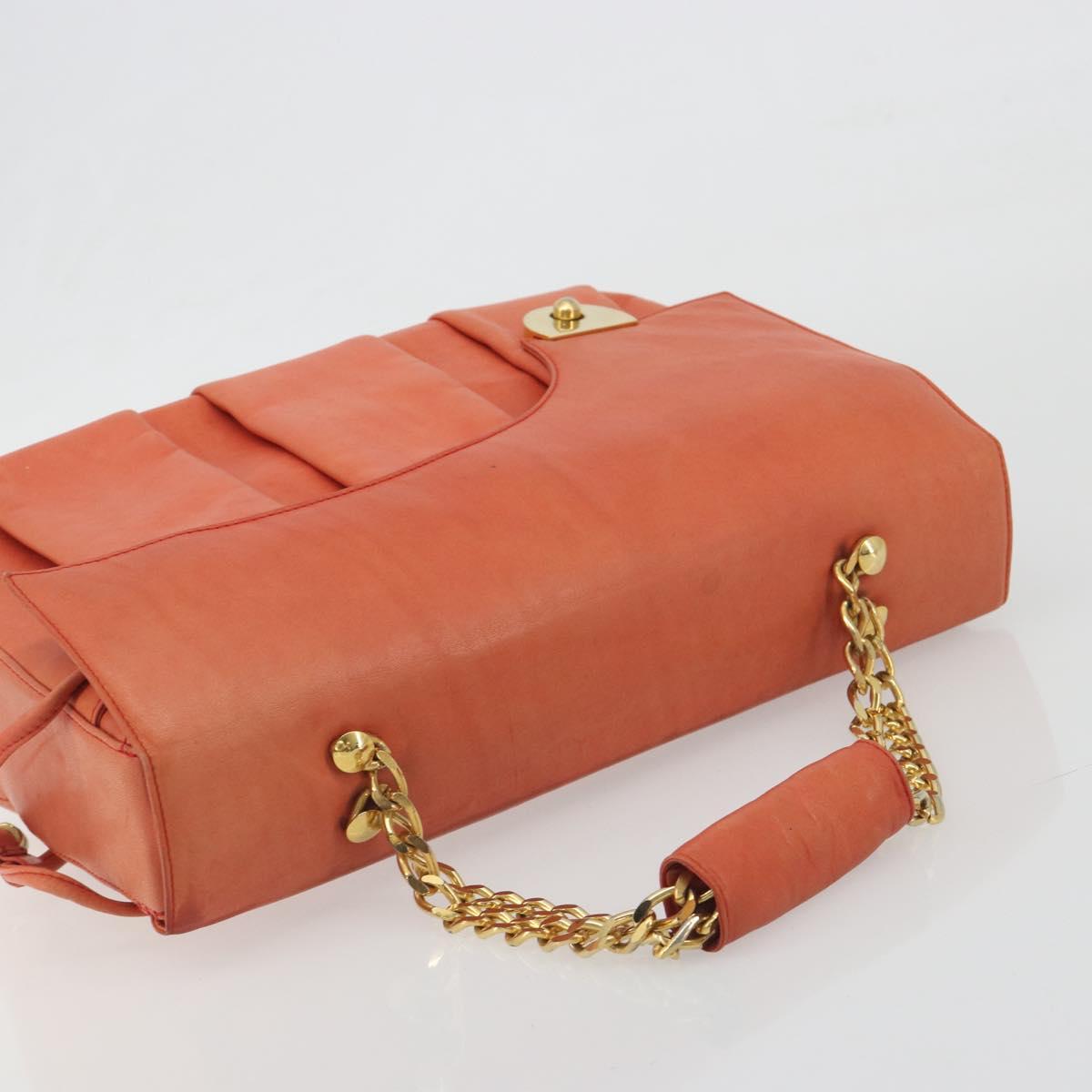 BALLY Chain Hand Bag Leather Orange Gold Auth 196277