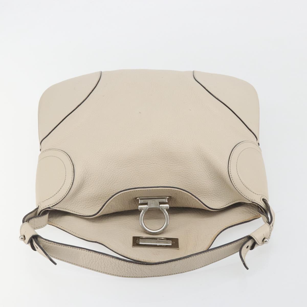 Salvatore Ferragamo Gancini Shoulder Bag Leather Ivory Silver Auth 196279