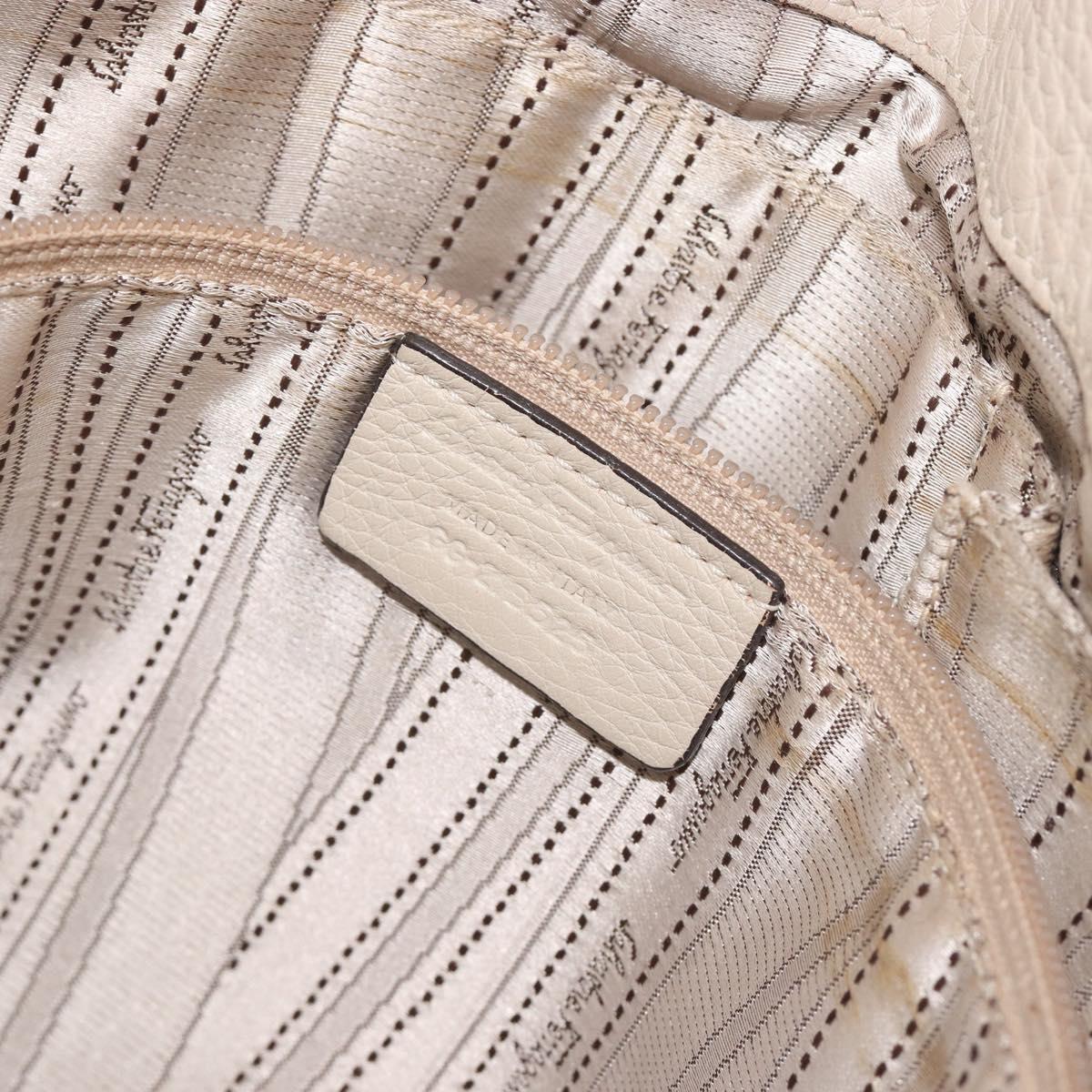 Salvatore Ferragamo Gancini Shoulder Bag Leather Ivory Silver Auth 196279