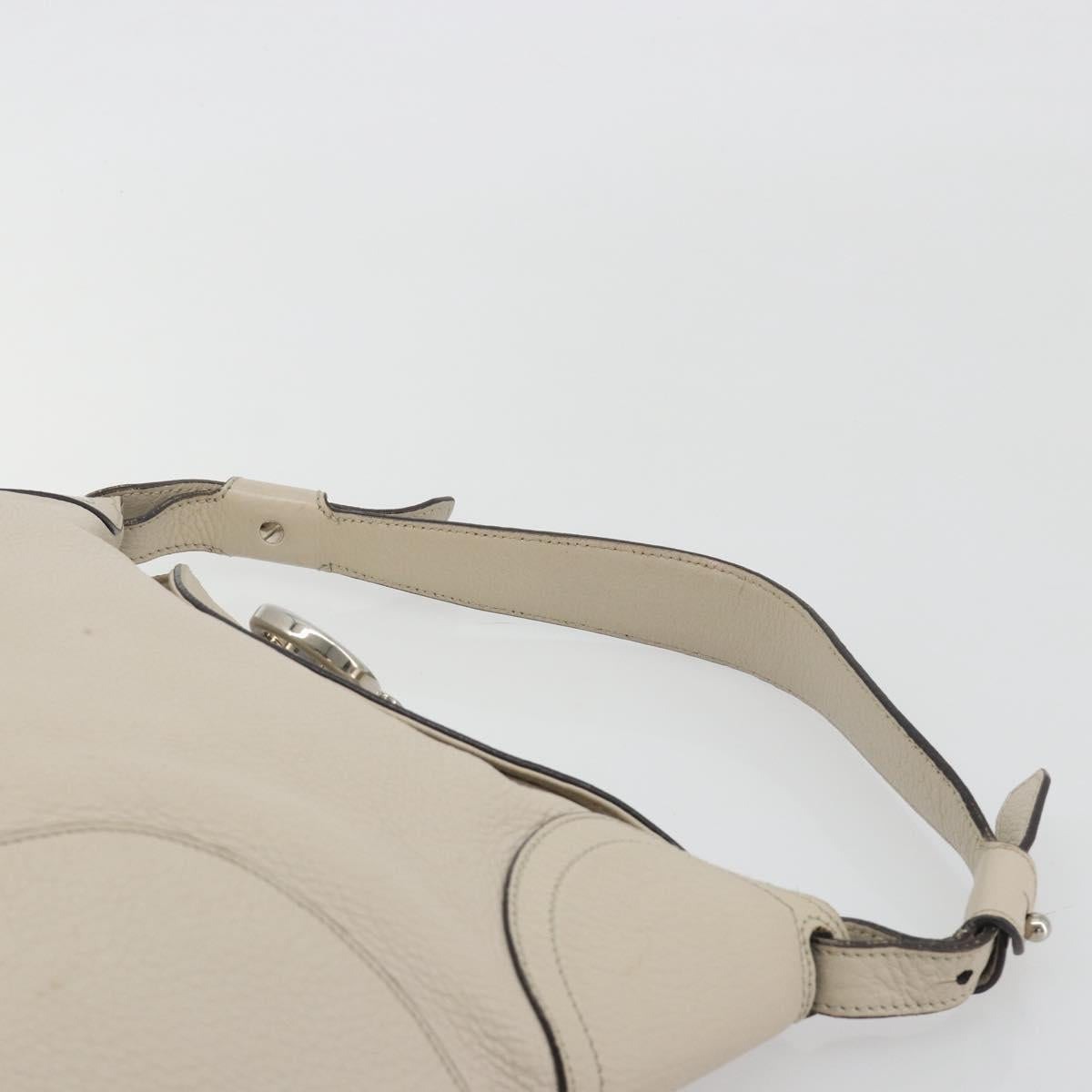 Salvatore Ferragamo Gancini Shoulder Bag Leather Ivory Silver Auth 196279