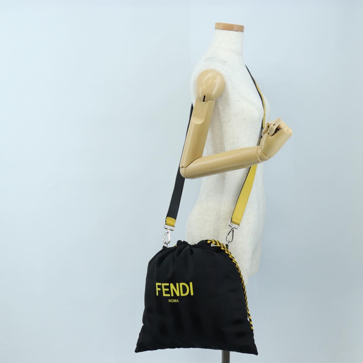FENDI Pecan Canvas Pak Peking Shoulder Bag Nylon Silver Black Auth 196280M