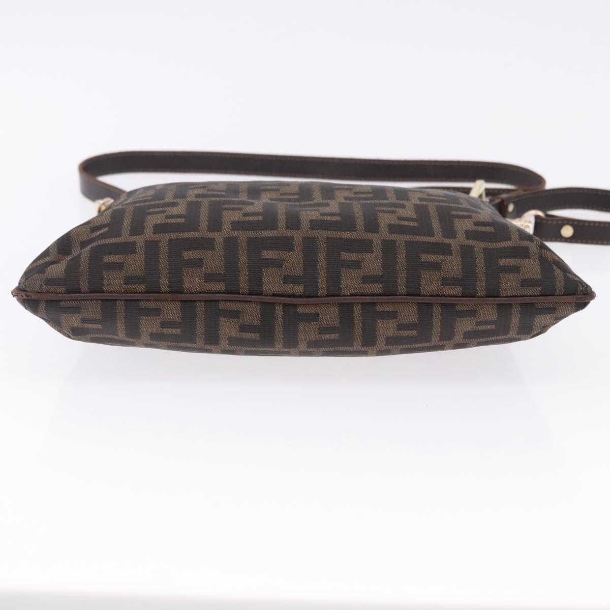 FENDI Zucca Canvas Shoulder Bag Brown Black Auth 196283
