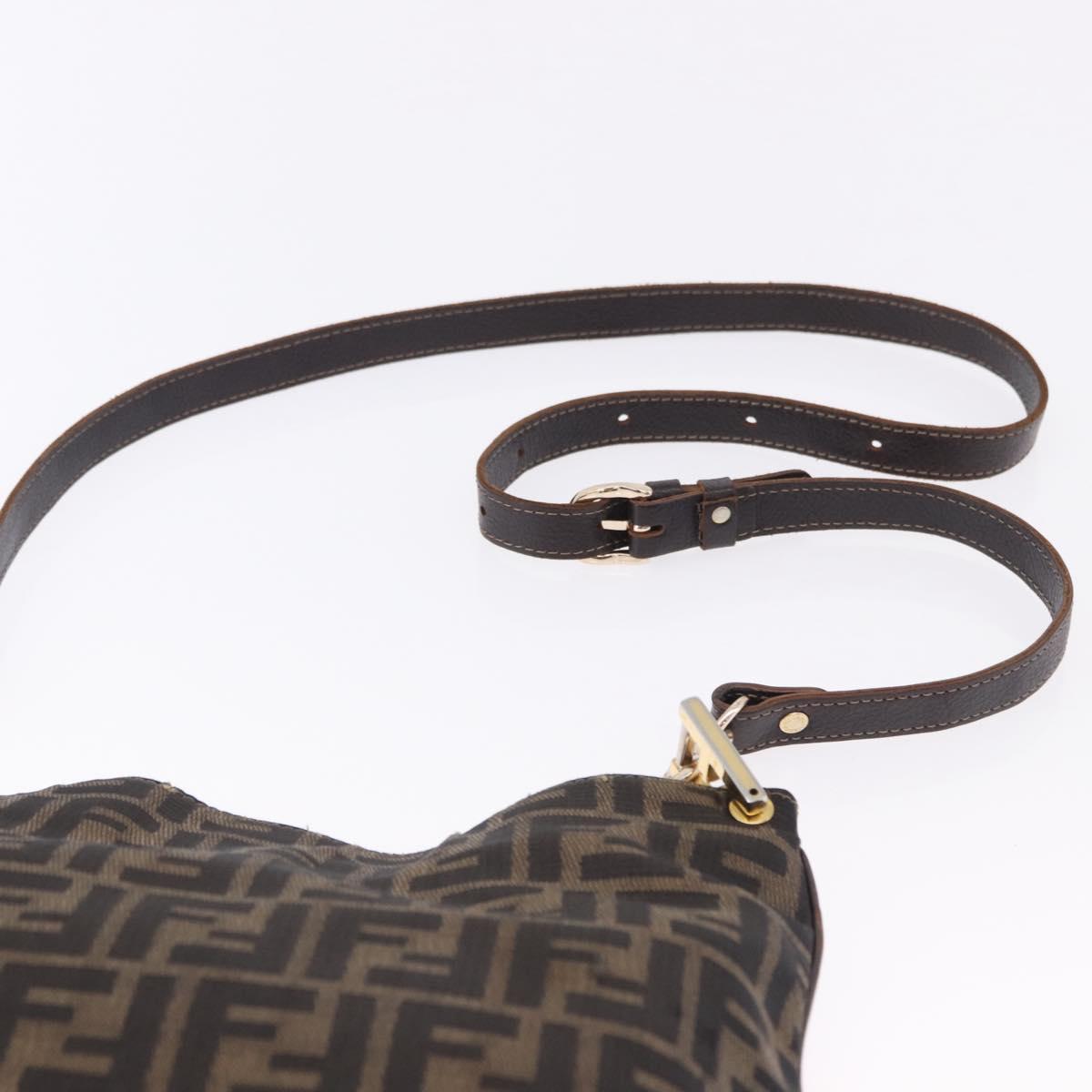 FENDI Zucca Canvas Shoulder Bag Brown Black Auth 196283