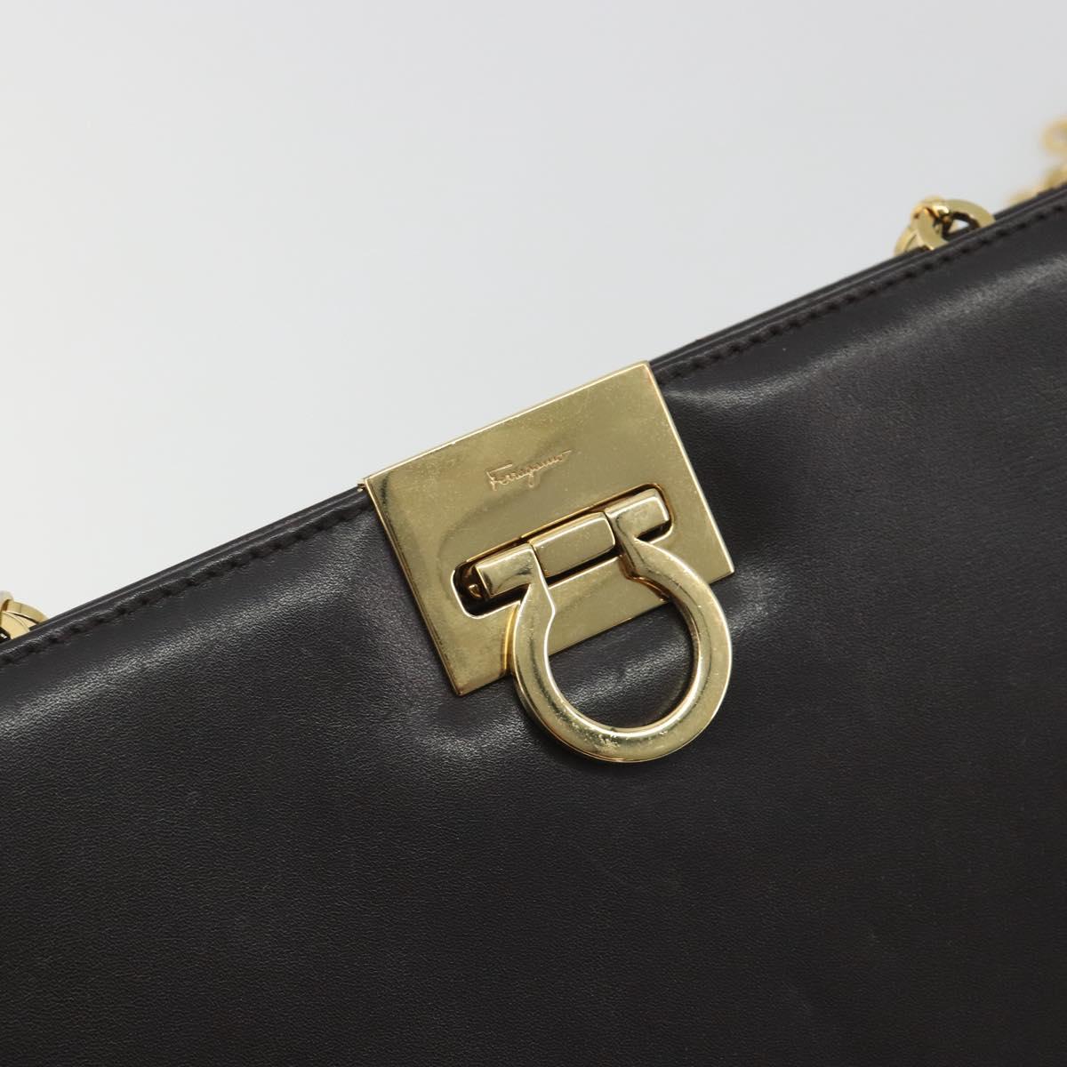 Salvatore Ferragamo Gancini Chain Bag Leather Dark Brown Gold Auth 196287