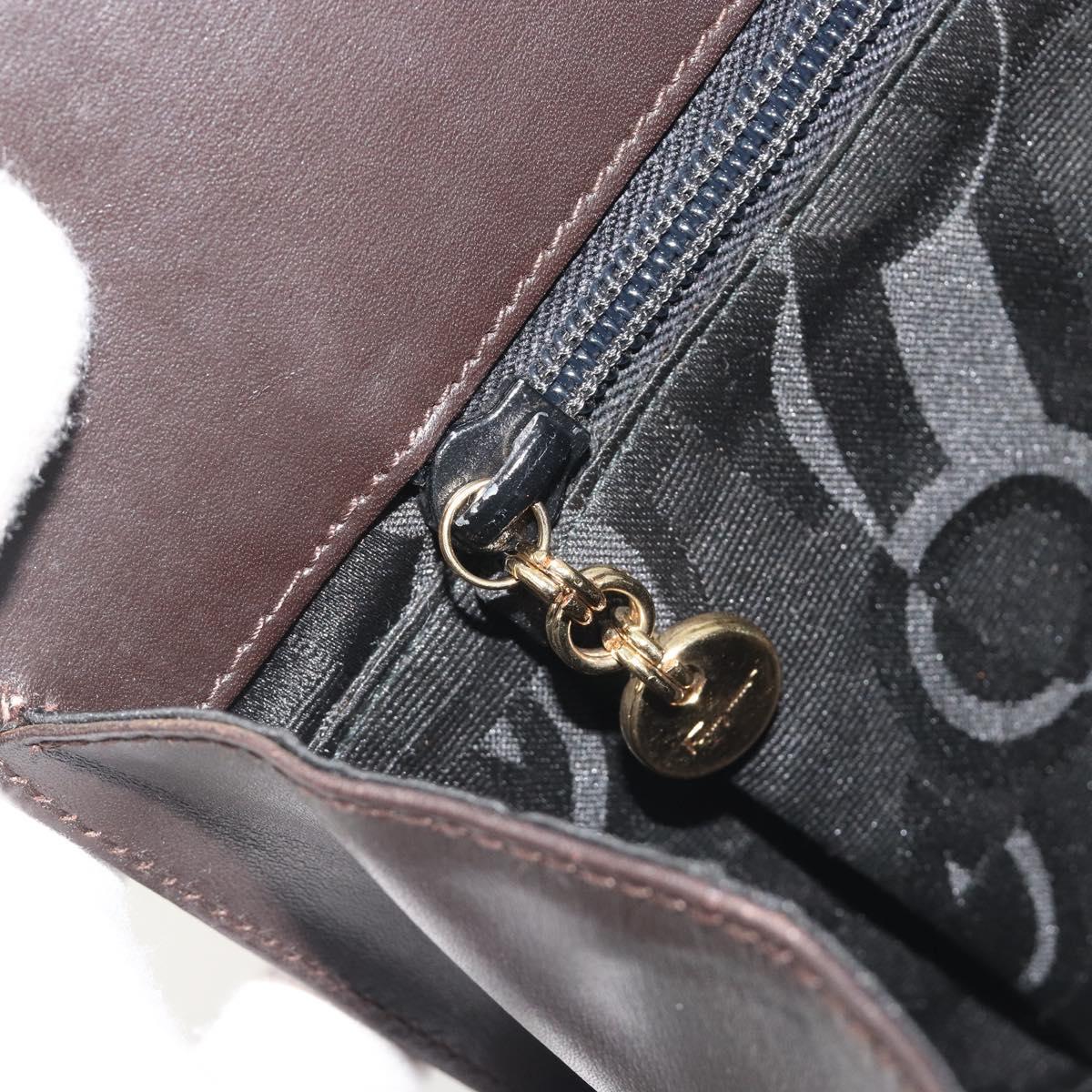 Salvatore Ferragamo Gancini Chain Bag Leather Dark Brown Gold Auth 196287