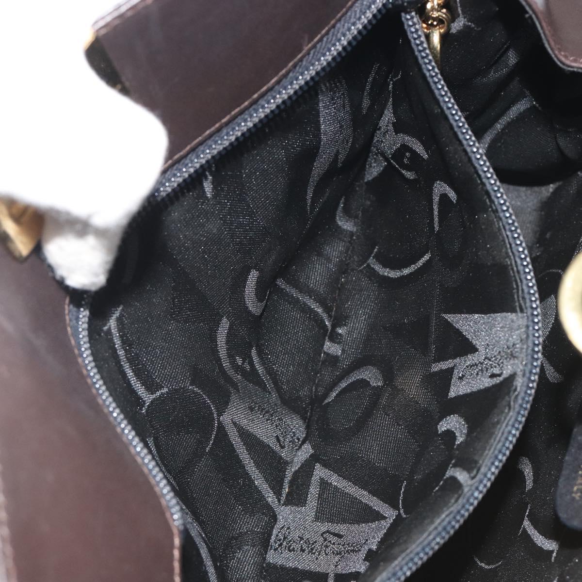 Salvatore Ferragamo Gancini Chain Bag Leather Dark Brown Gold Auth 196287