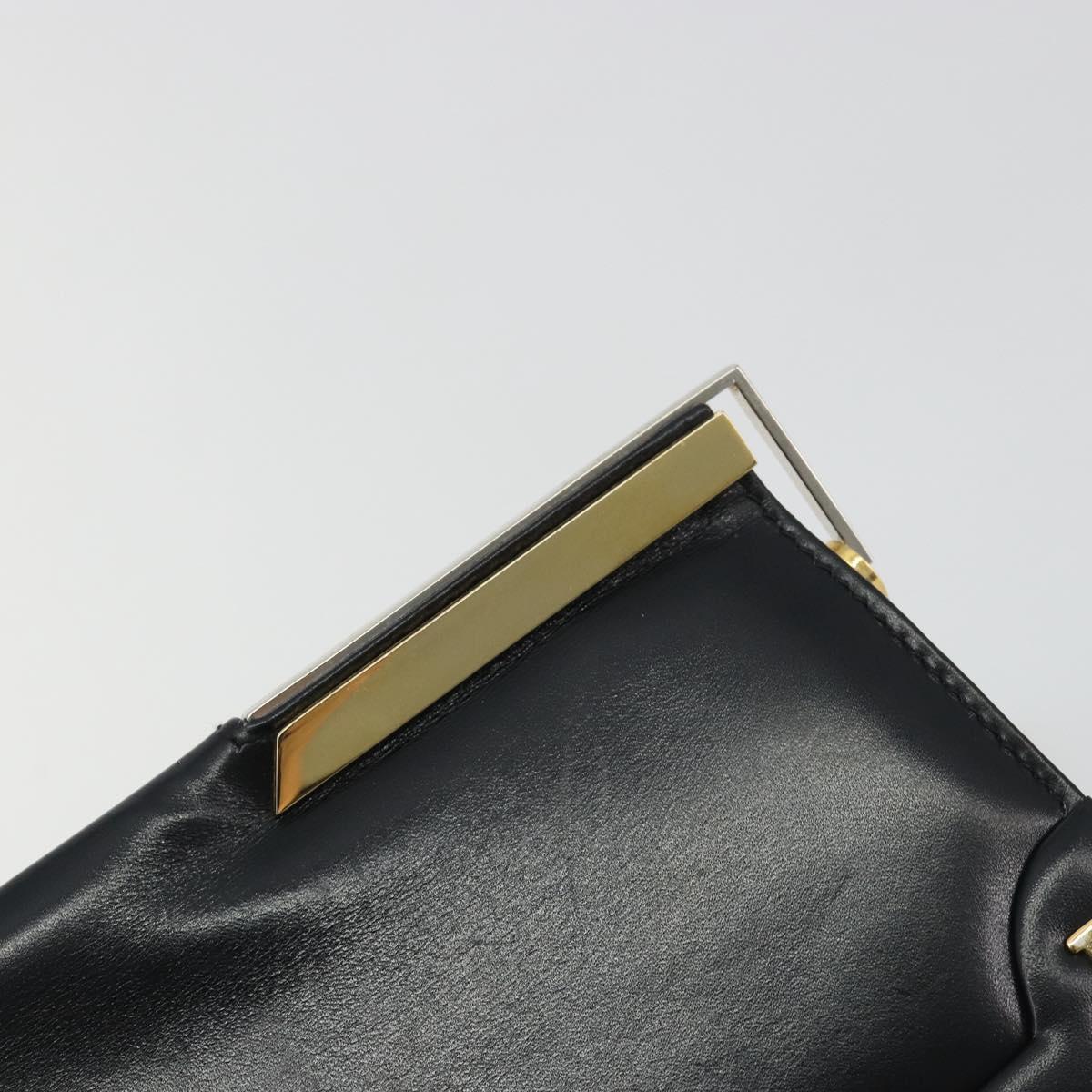 BALLY Chain Shoulder Bag Leather Black Gold Auth 196292