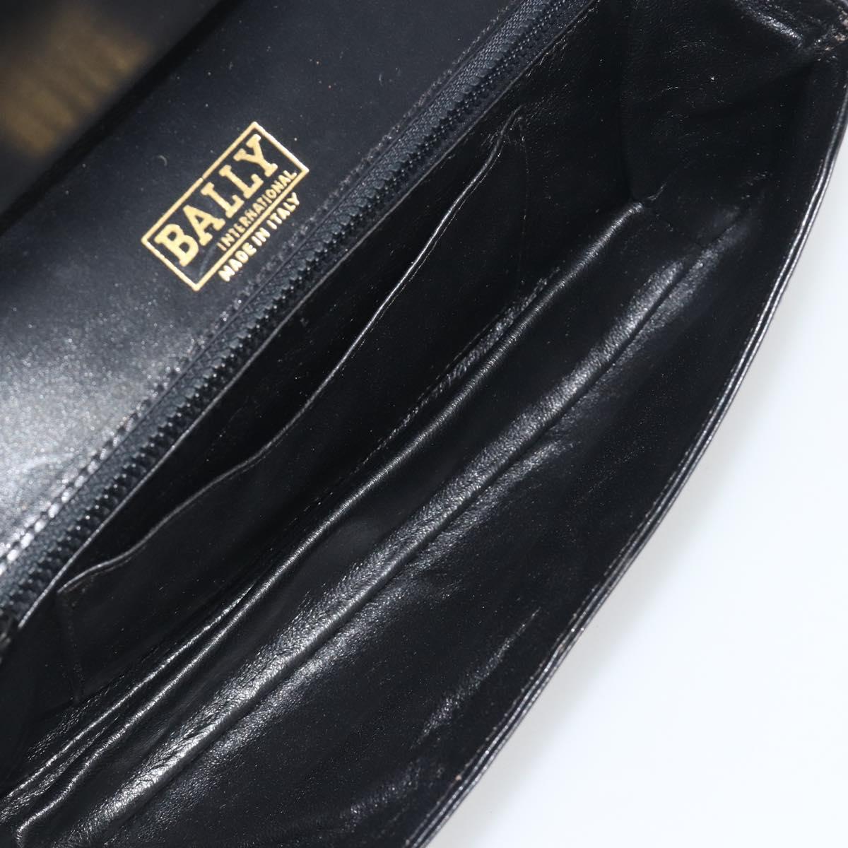 BALLY Chain Shoulder Bag Leather Black Gold Auth 196292