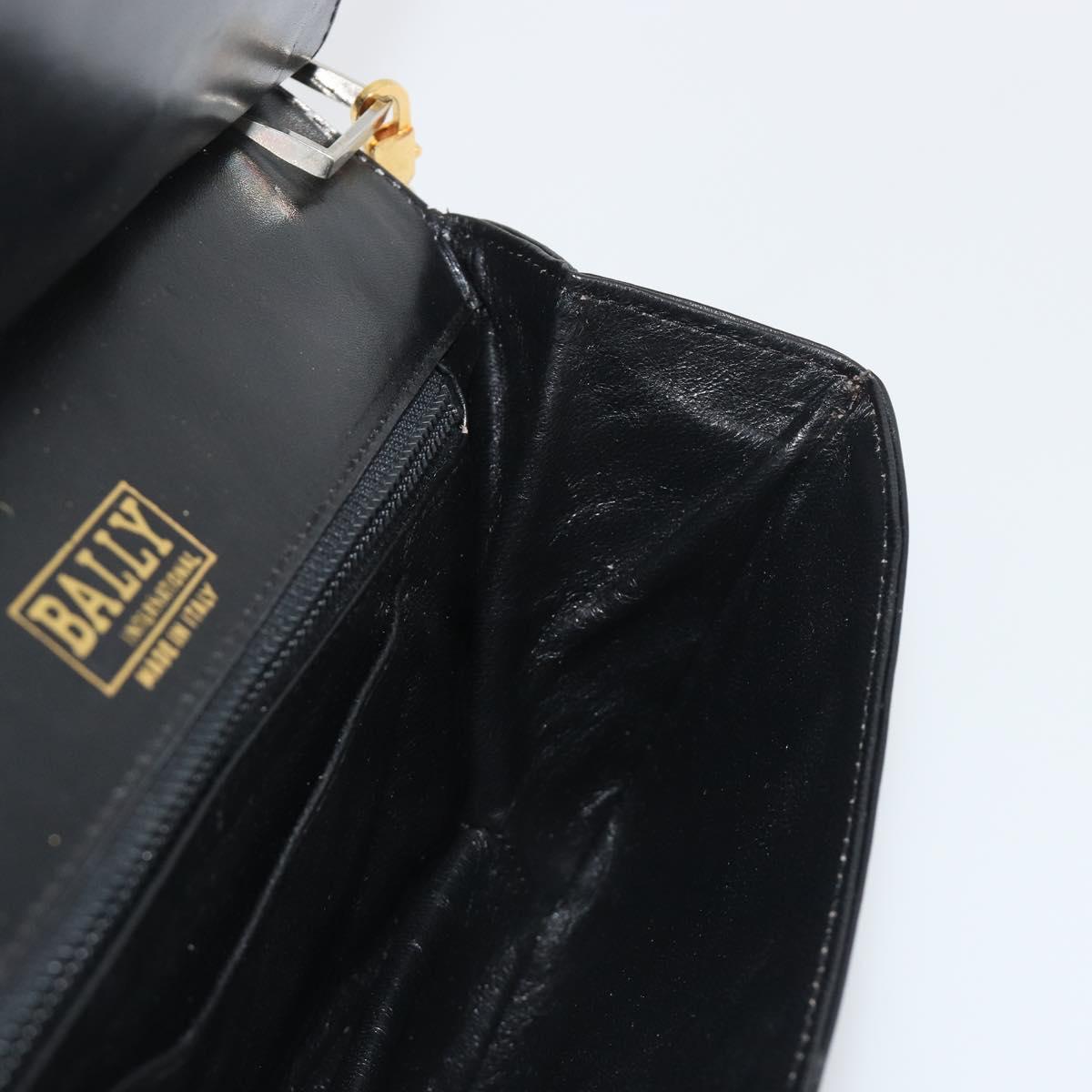 BALLY Chain Shoulder Bag Leather Black Gold Auth 196292