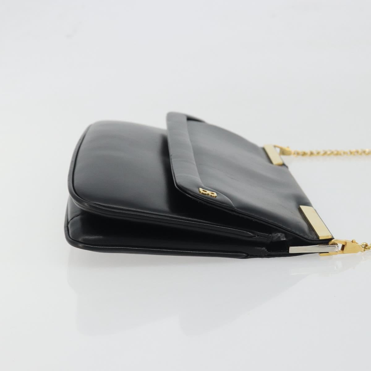 BALLY Chain Shoulder Bag Leather Black Gold Auth 196292