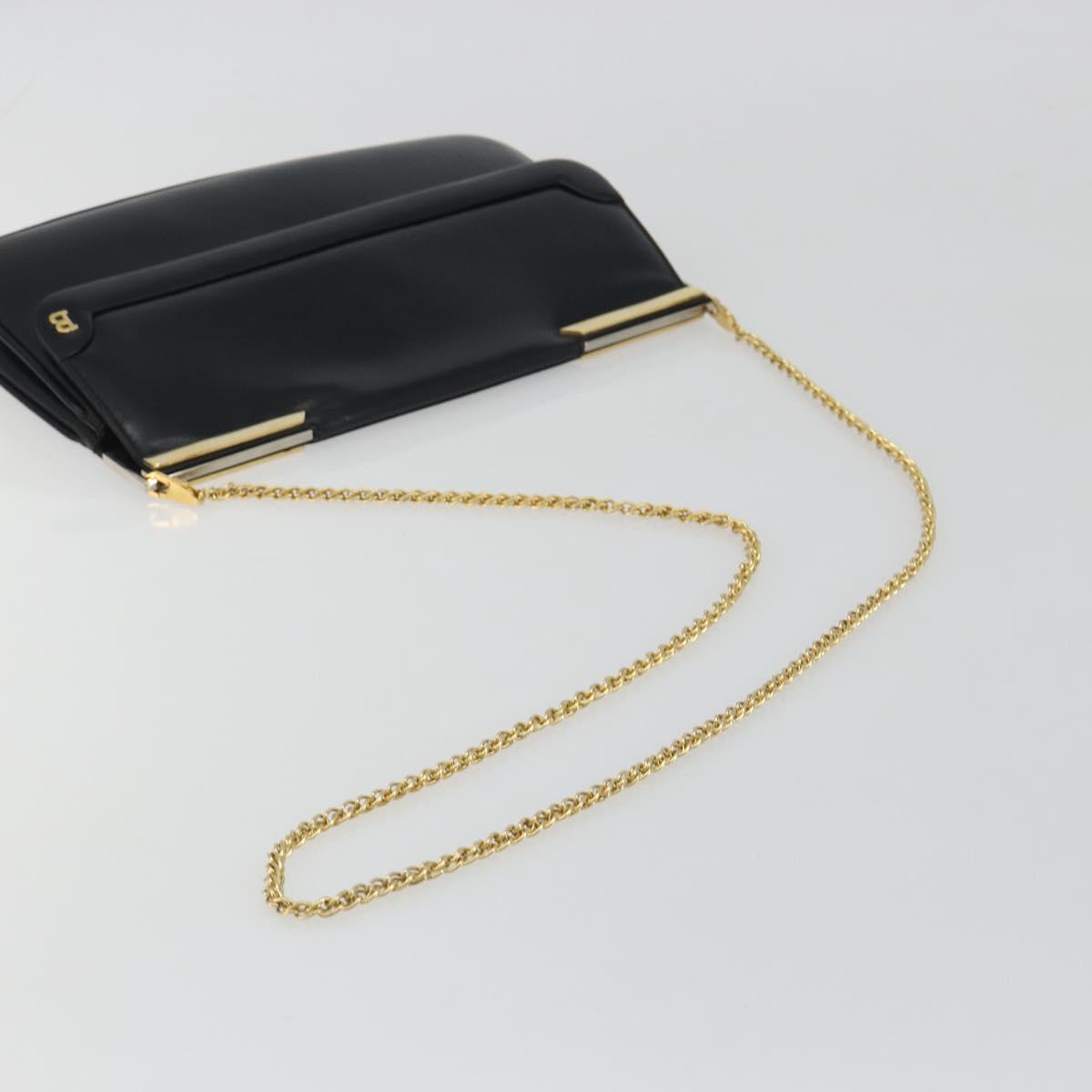 BALLY Chain Shoulder Bag Leather Black Gold Auth 196292