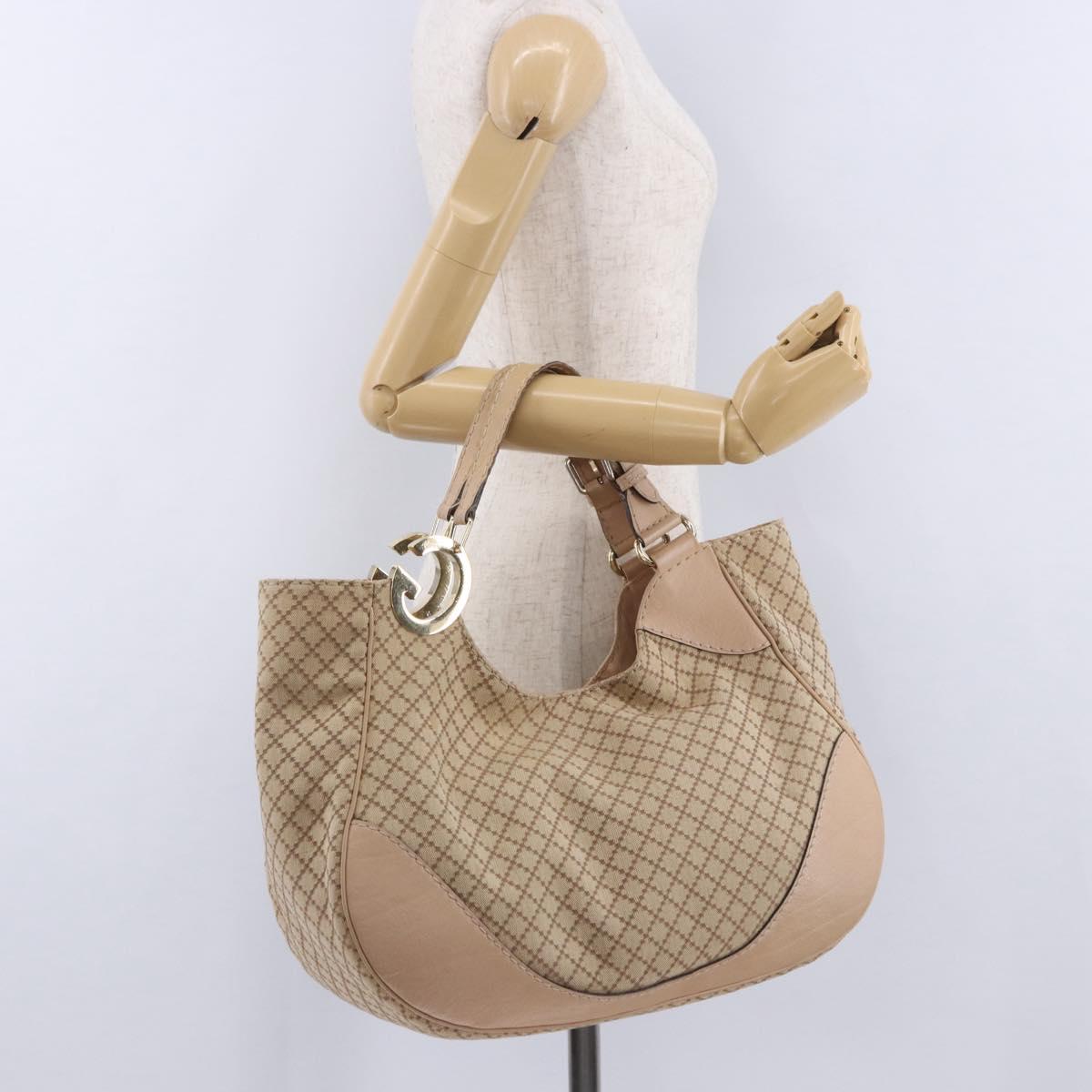 GUCCI GG Canvas Diamante Charlotte Shoulder Bag Beige Gold 203504 Auth 196294