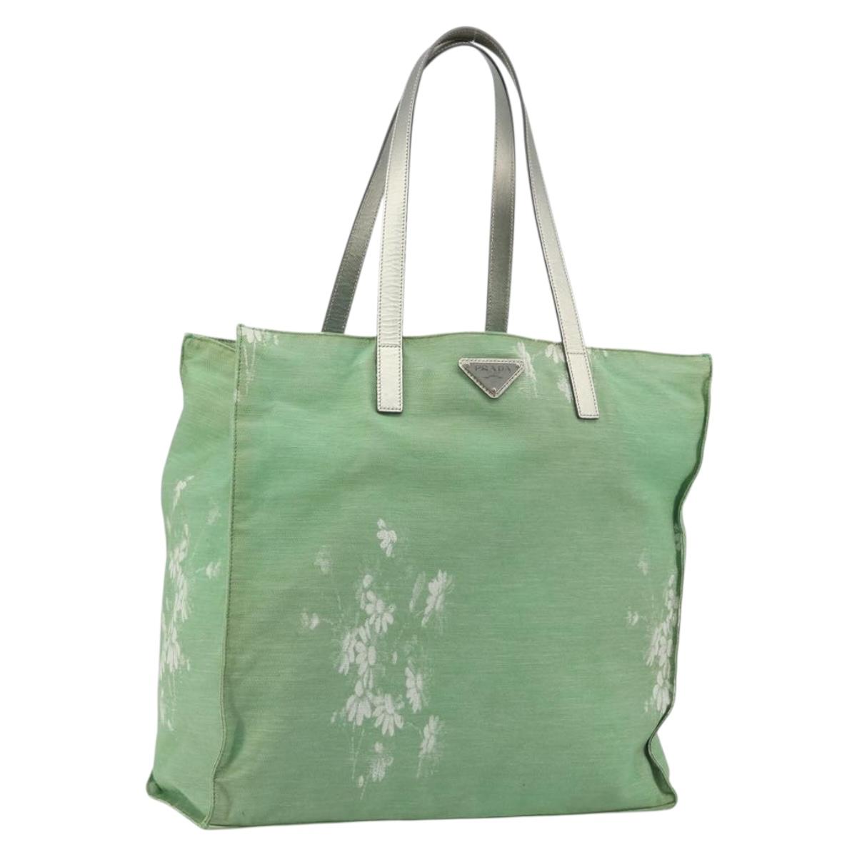 PRADA Tote Bag Canvas Green Silver Auth 196296A