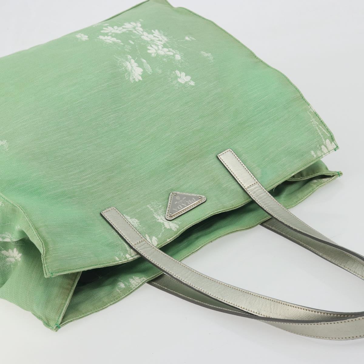 PRADA Tote Bag Canvas Green Silver Auth 196296A