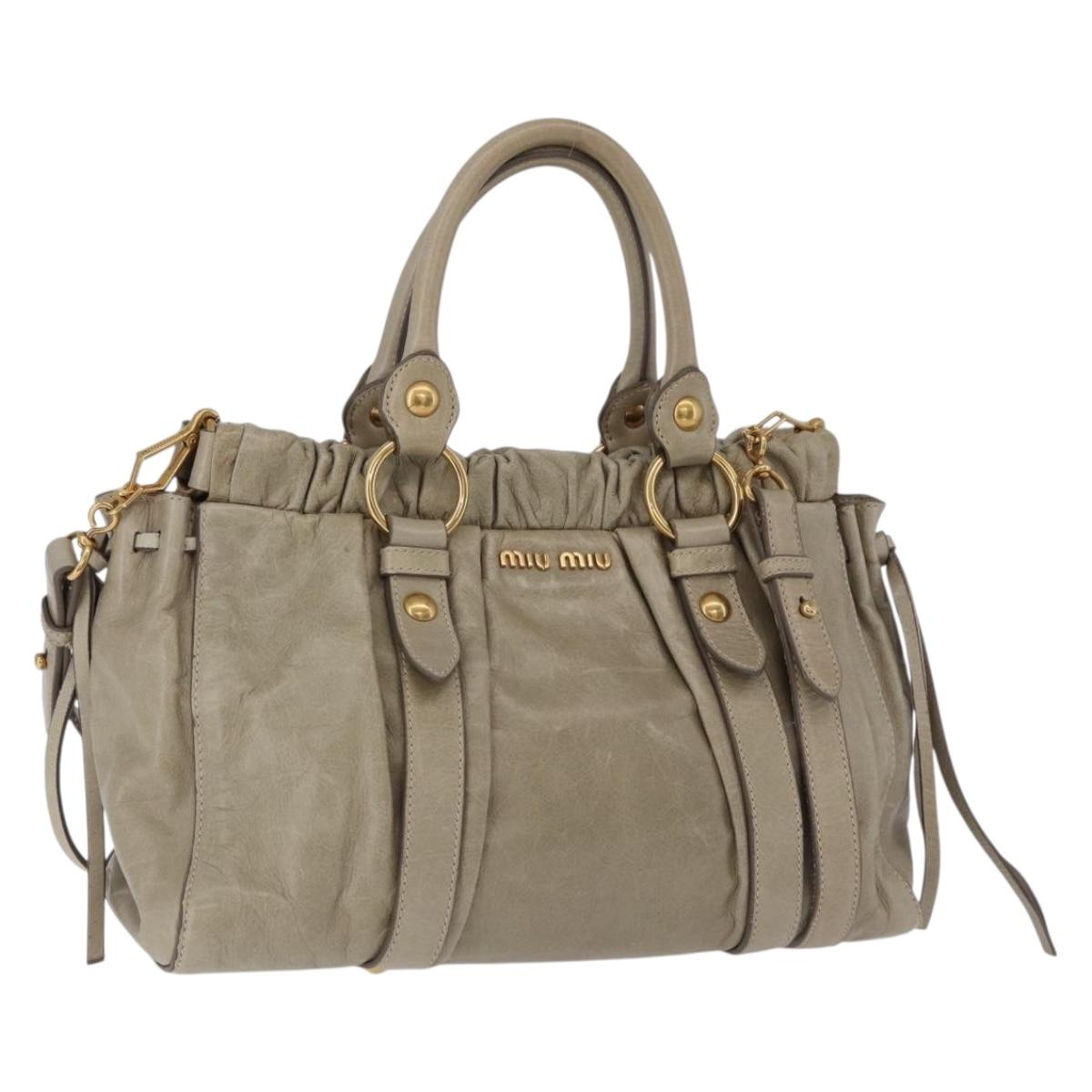 Miu Miu Matelasse Hand Bag Leather 2way Beige Gold Auth 196299A