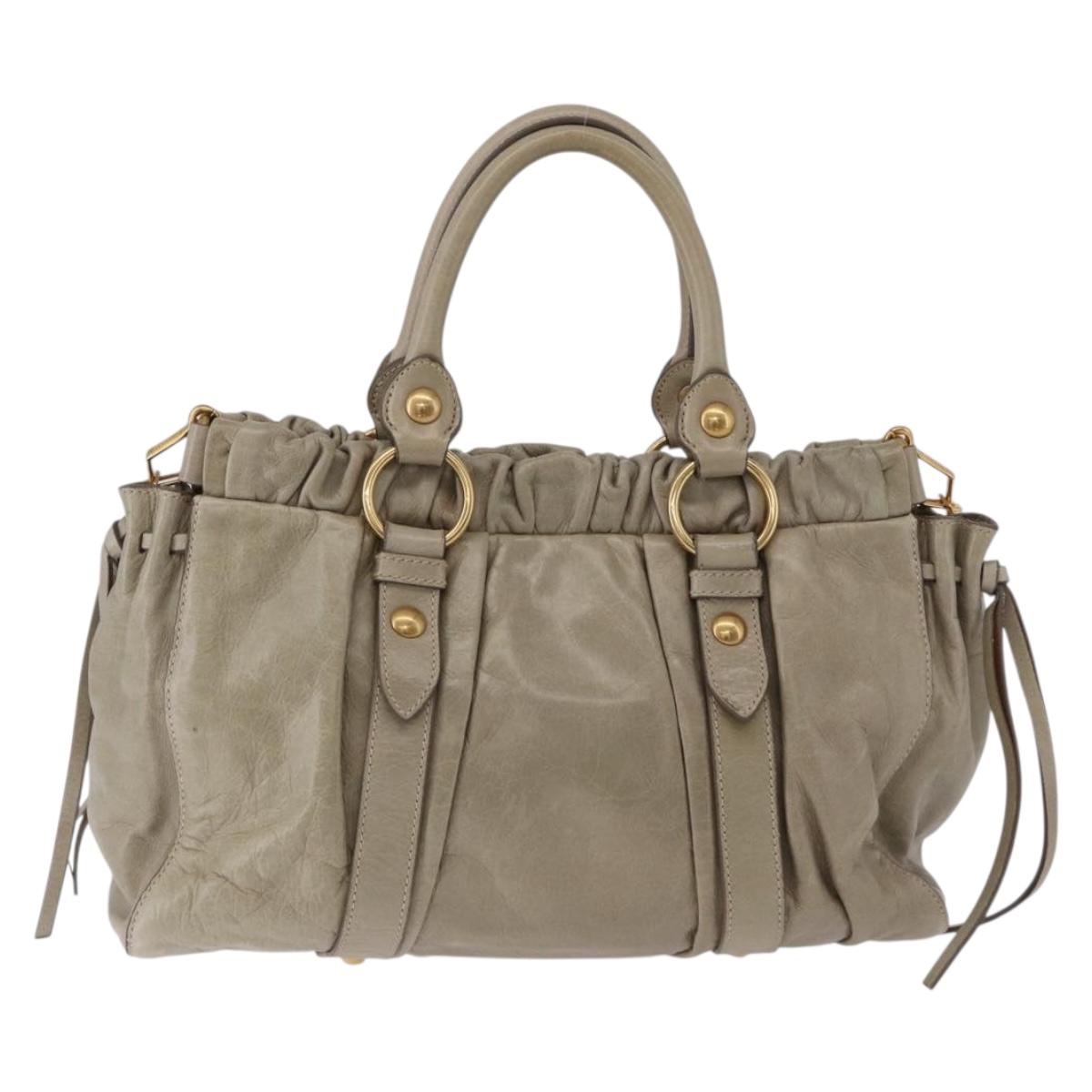 Miu Miu Matelasse Hand Bag Leather 2way Beige Gold Auth 196299A