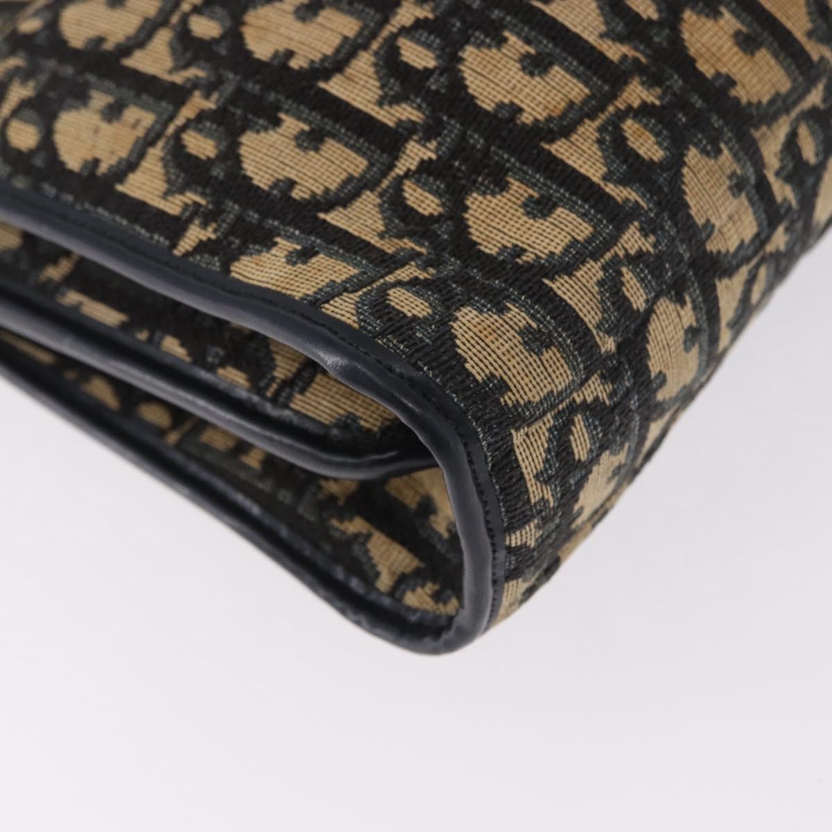 Christian Dior Trotter Canvas Shoulder Bag Navy Gold Auth 196302