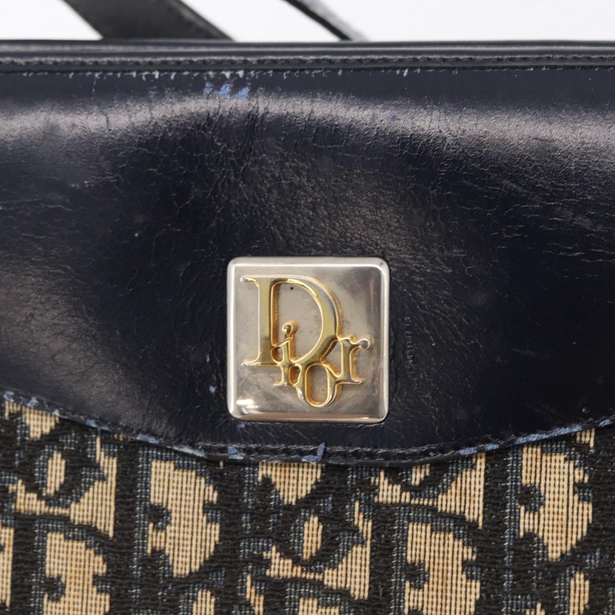 Christian Dior Trotter Canvas Shoulder Bag Navy Gold Auth 196302