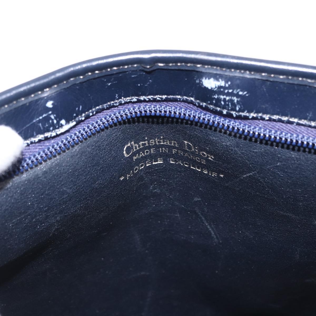 Christian Dior Trotter Canvas Shoulder Bag Navy Gold Auth 196302