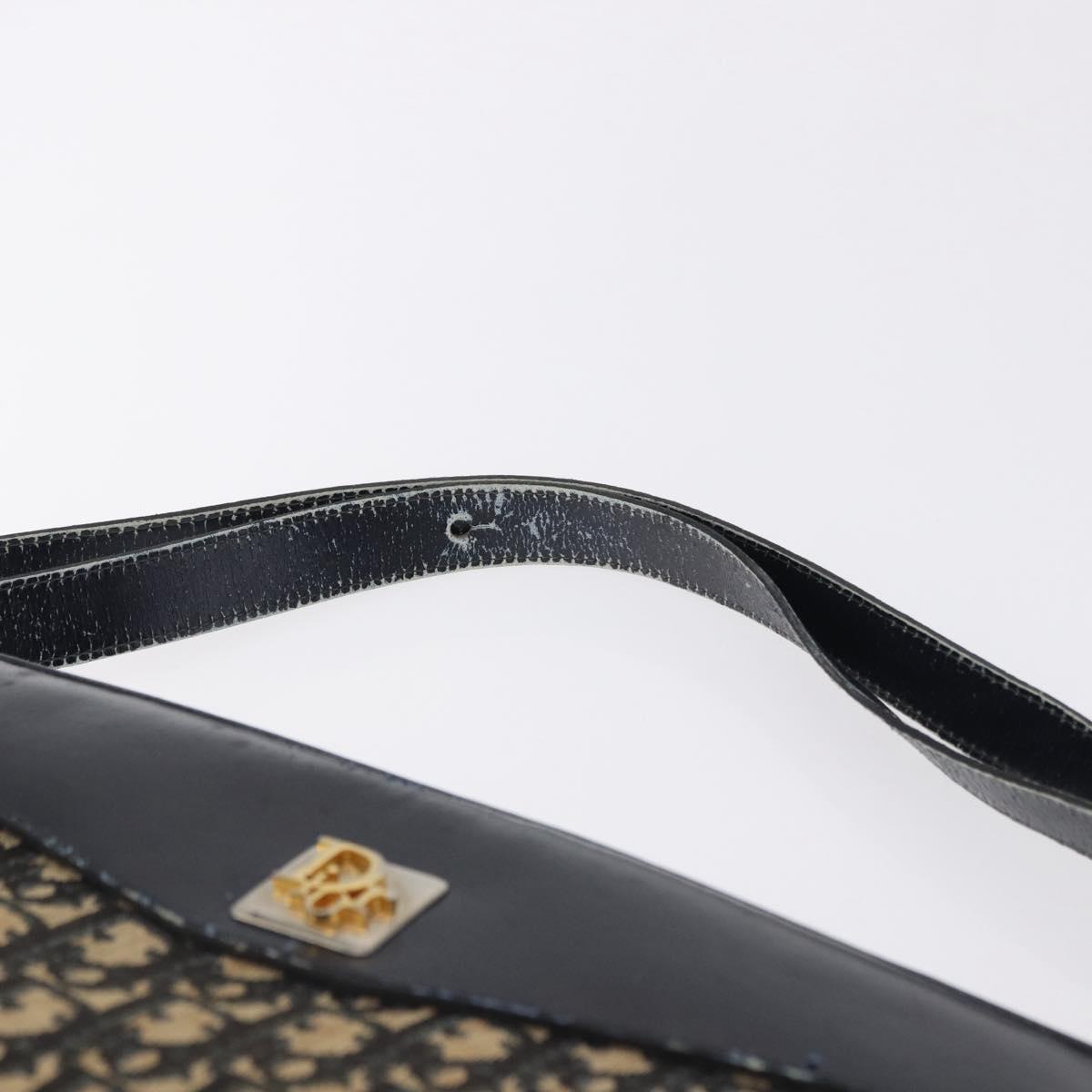 Christian Dior Trotter Canvas Shoulder Bag Navy Gold Auth 196302