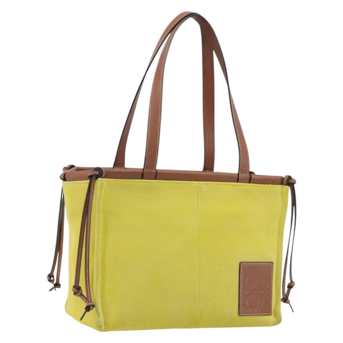 LOEWE Cushion Tote Small Tote Bag Canvas Yellow Auth 196303A
