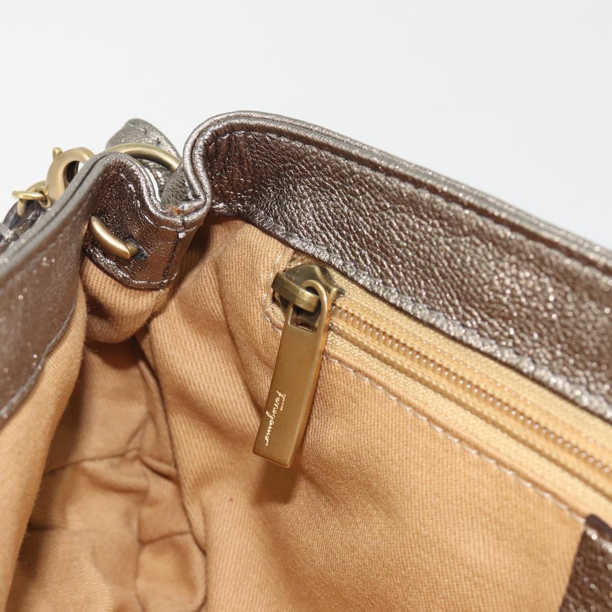 Salvatore Ferragamo Gancini Shoulder Bag Leather Silver Gold Auth 196304A