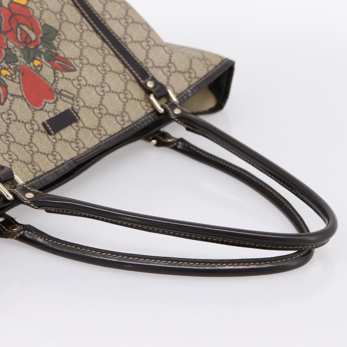 GUCCI GG Supreme Tote Bag PVC Beige Gold 197953 Auth 196307