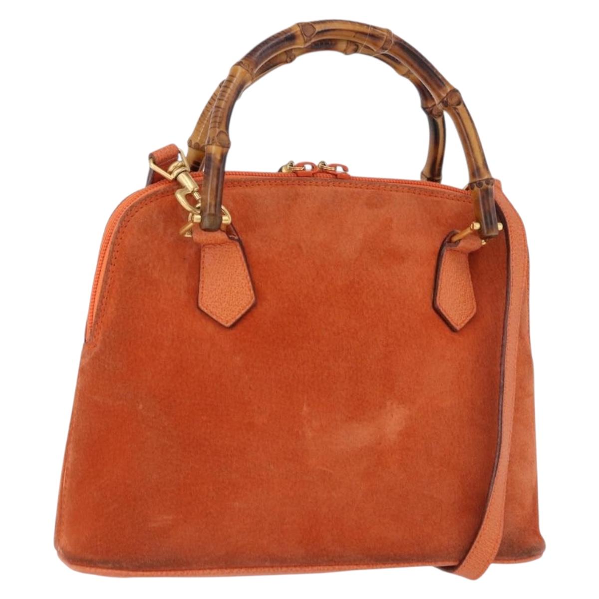 GUCCI Bamboo Hand Bag Suede 2way Orange Gold 000 2058 0290 0 Auth 196308