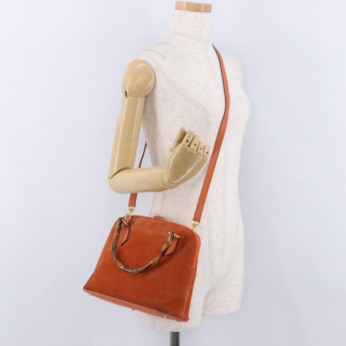 GUCCI Bamboo Hand Bag Suede 2way Orange Gold 000 2058 0290 0 Auth 196308