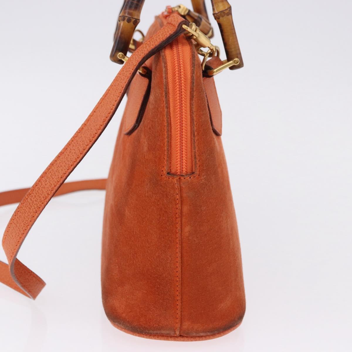 GUCCI Bamboo Hand Bag Suede 2way Orange Gold 000 2058 0290 0 Auth 196308