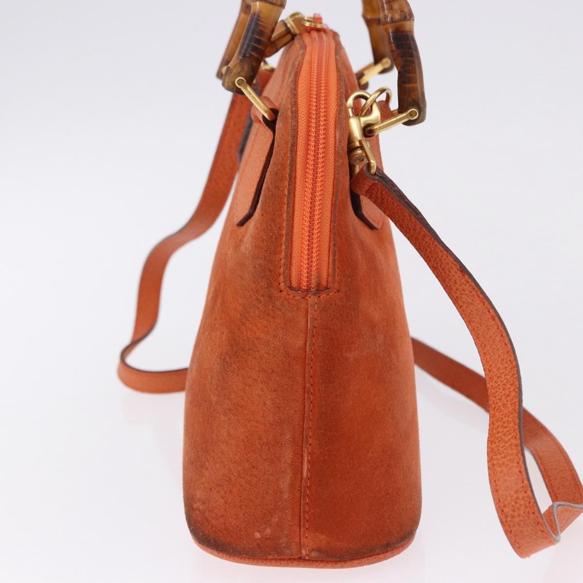 GUCCI Bamboo Hand Bag Suede 2way Orange Gold 000 2058 0290 0 Auth 196308