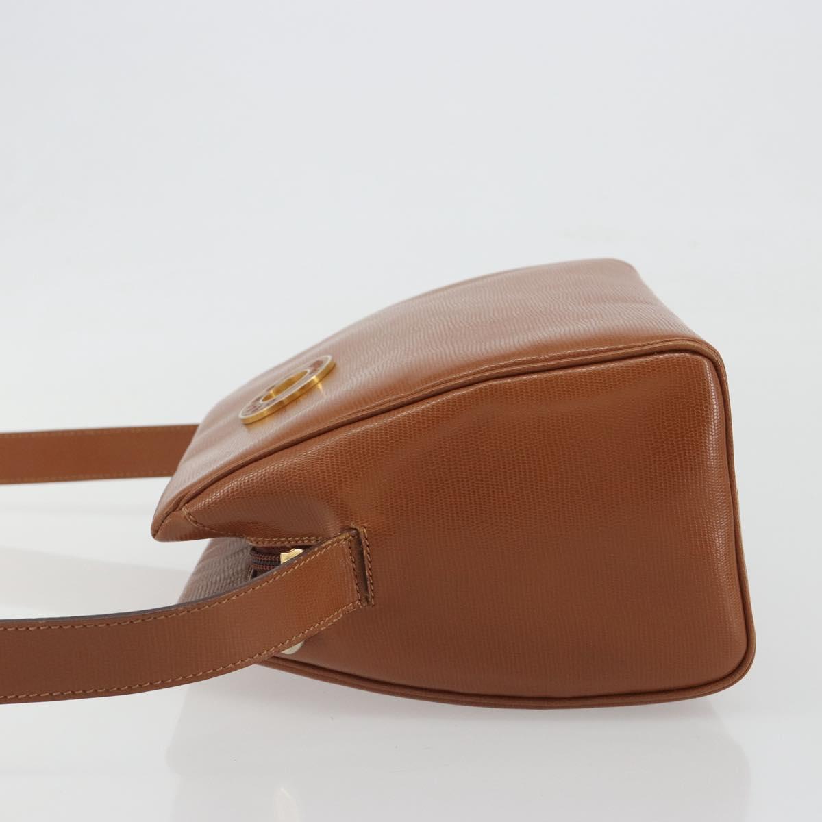 CELINE Circle Shoulder Bag Leather Brown Gold Auth 196309