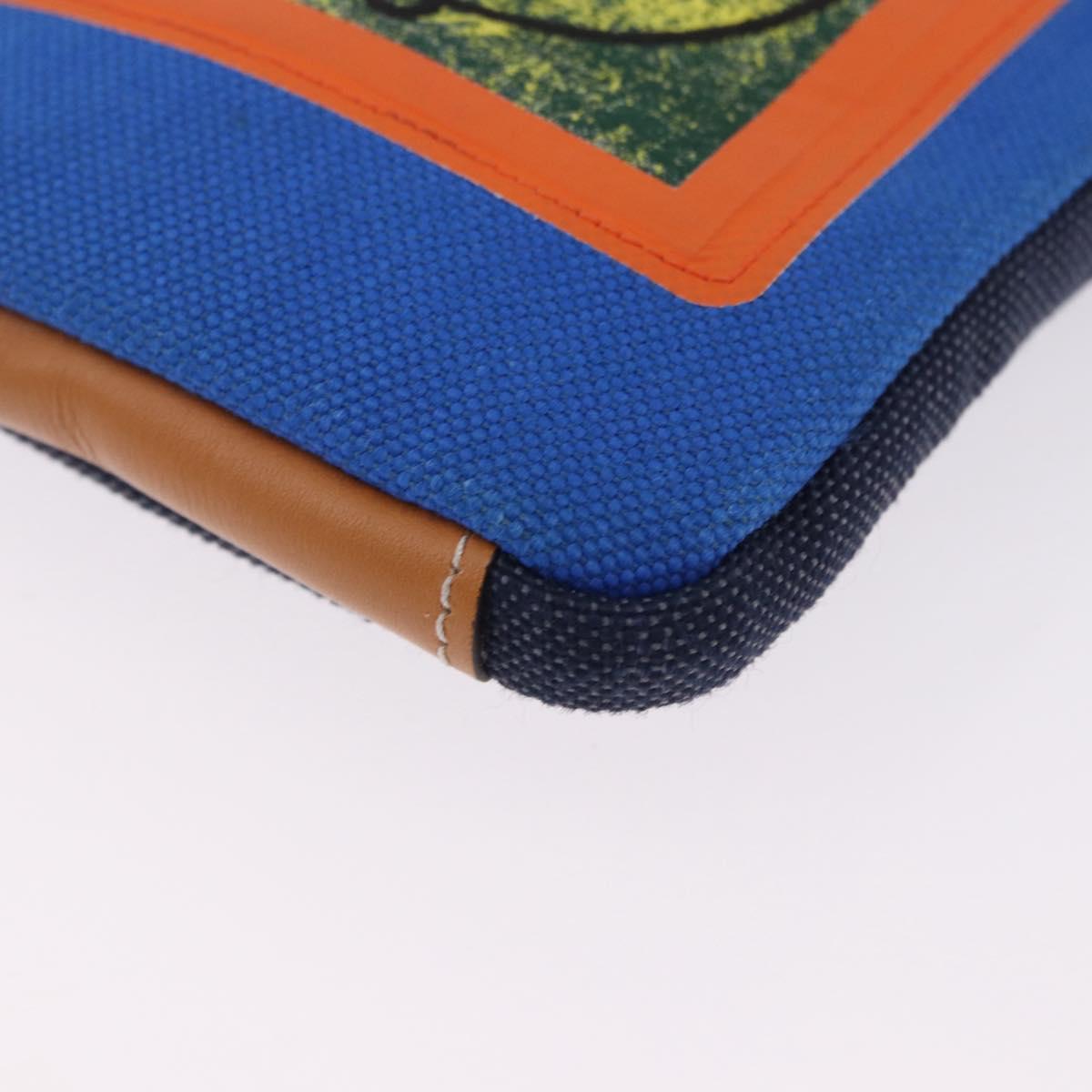 LOEWE Irohebe Nature Neck Pouch Shoulder Bag Canvas Blue Silver Auth 196313A
