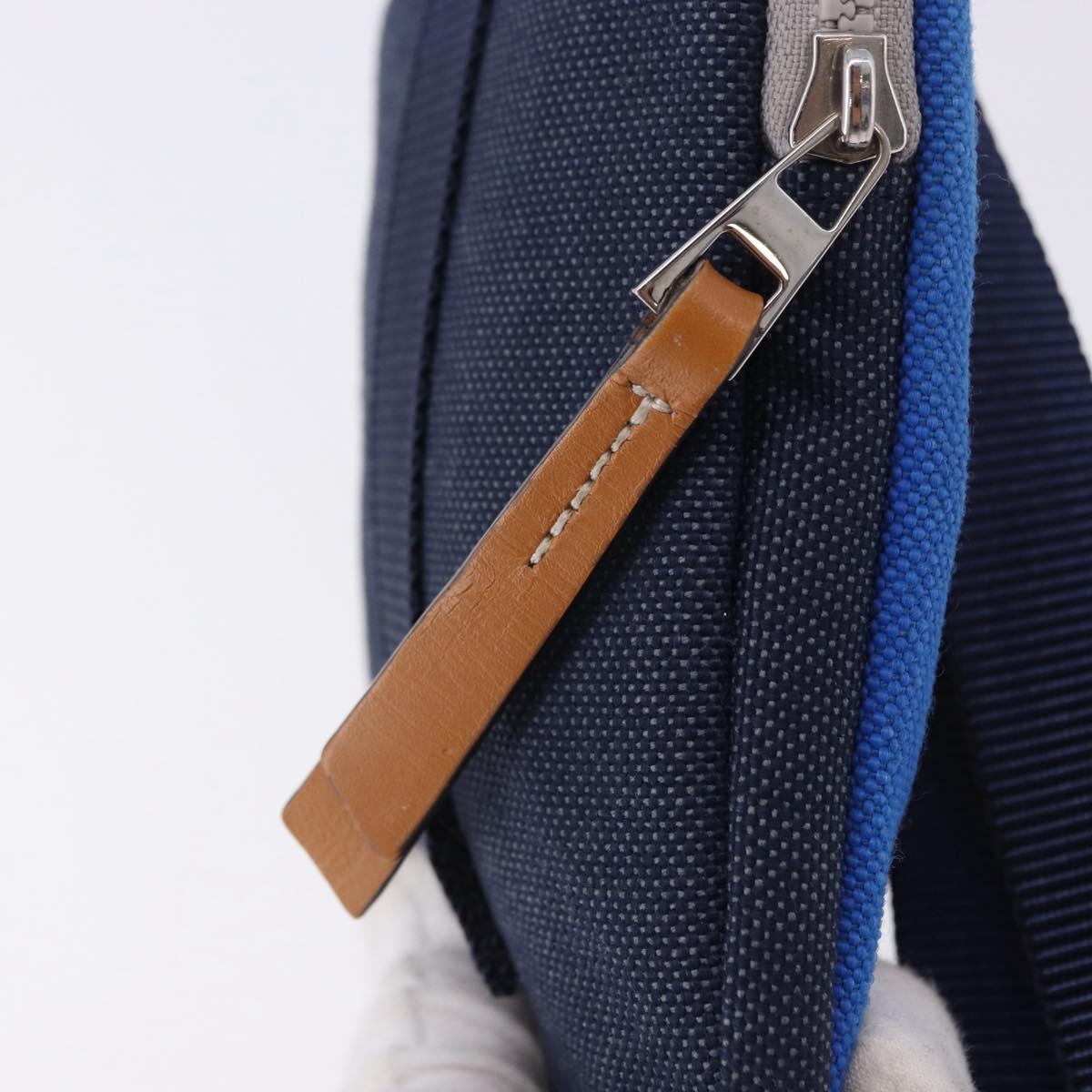 LOEWE Irohebe Nature Neck Pouch Shoulder Bag Canvas Blue Silver Auth 196313A