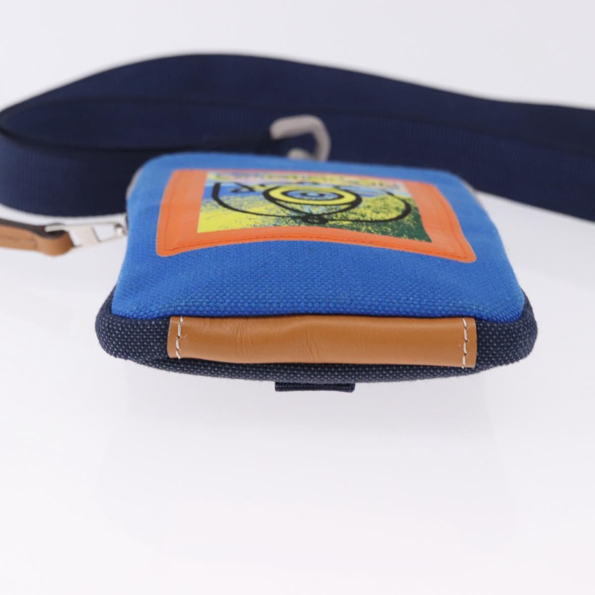 LOEWE Irohebe Nature Neck Pouch Shoulder Bag Canvas Blue Silver Auth 196313A