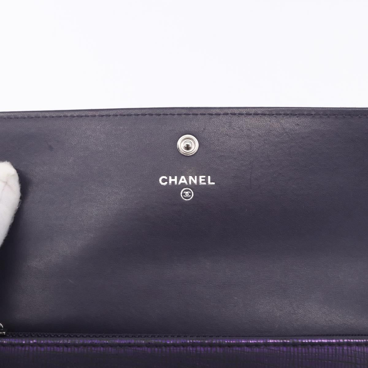 CHANEL Long Wallet Leather Purple CC Auth 196318
