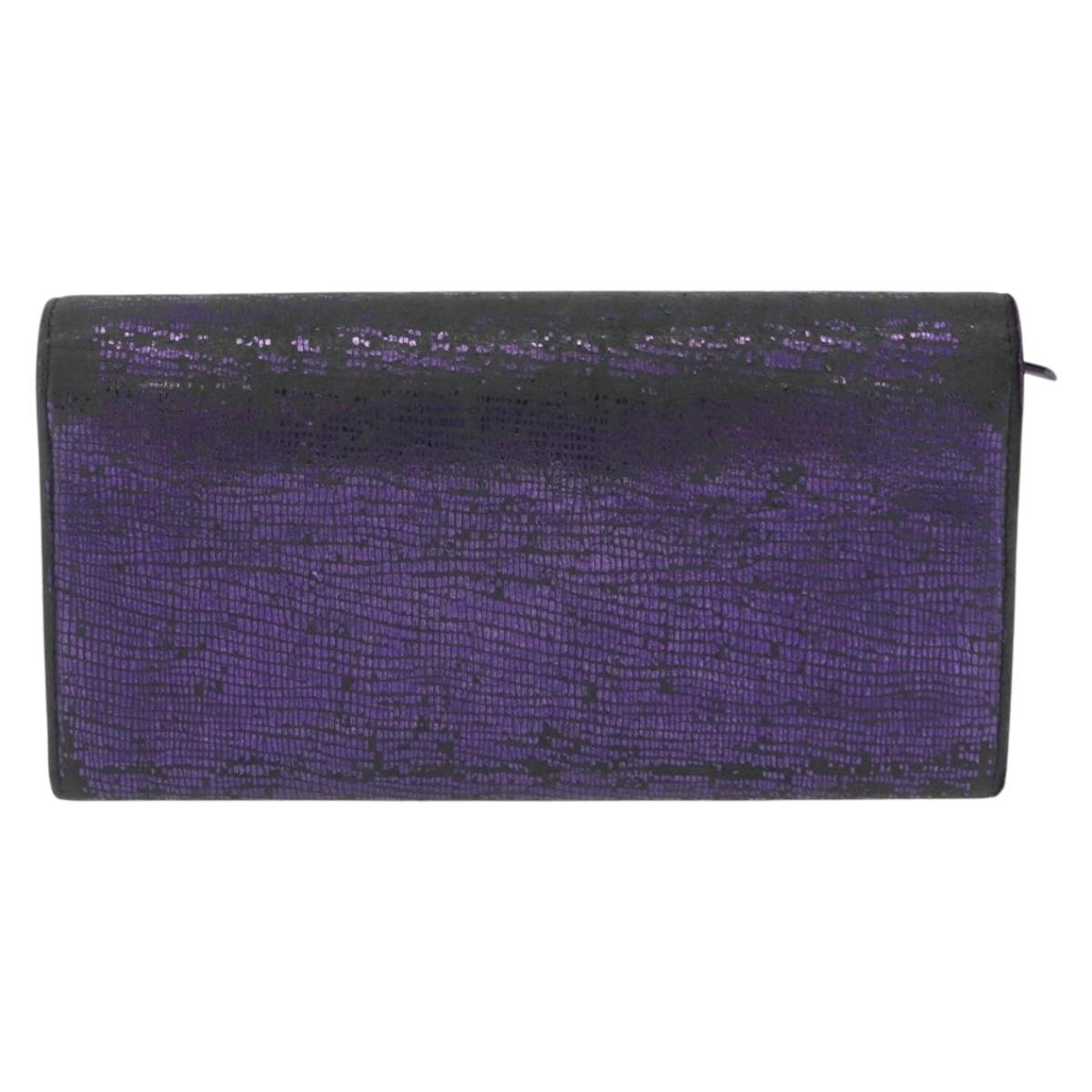 CHANEL Long Wallet Leather Purple CC Auth 196318